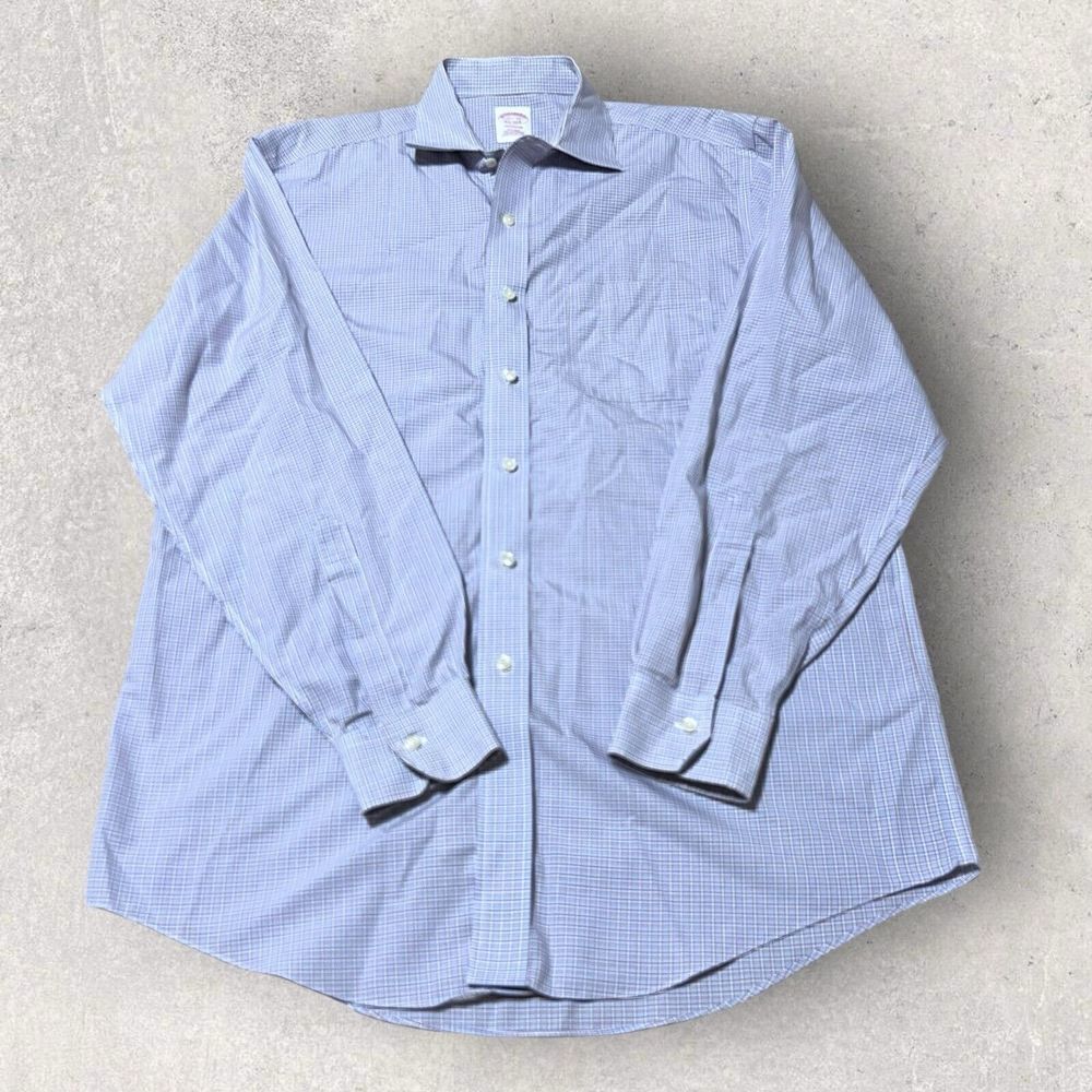 Vintage Brooks‎ Brothers Madison Shirt Mens 15.5-34 Blue Plaid Pocket Button Up